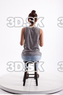 Sitting photo references of Molly blue jeans womna singlet 0012